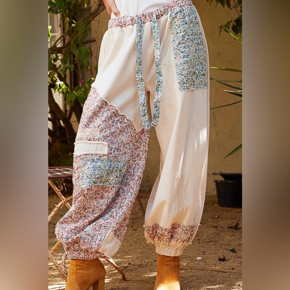 POL Cream Floral Patchwork Track Pants